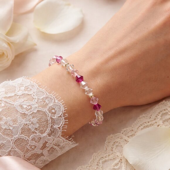 Pink Round Crystal Anklet Bracelet | Elegant Sparkle | Handcrafted - Picture 5 of 5